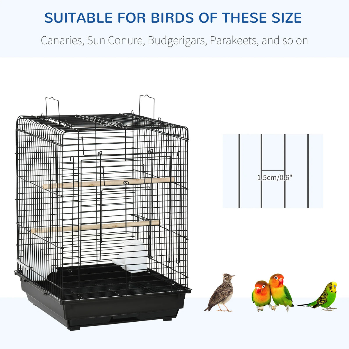 59cm Bird Cage with Openable Top, Stand, Tray, Handles and Feeding Bowls