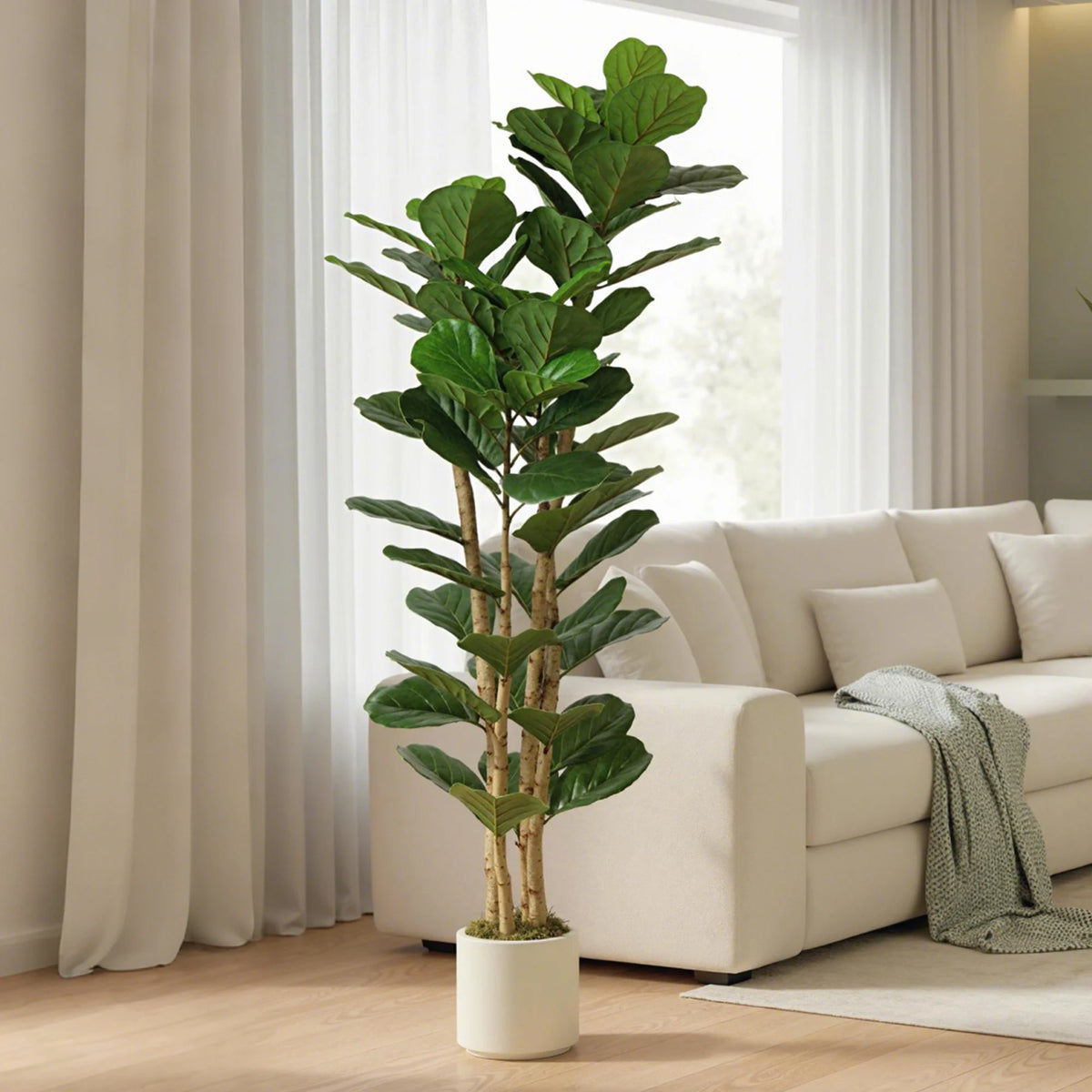 Artificial Fiddle Leaf Fig Tree 180cm with PEVA Real Touch Leaves and Solid Wood Trunks Potted Faux Plant