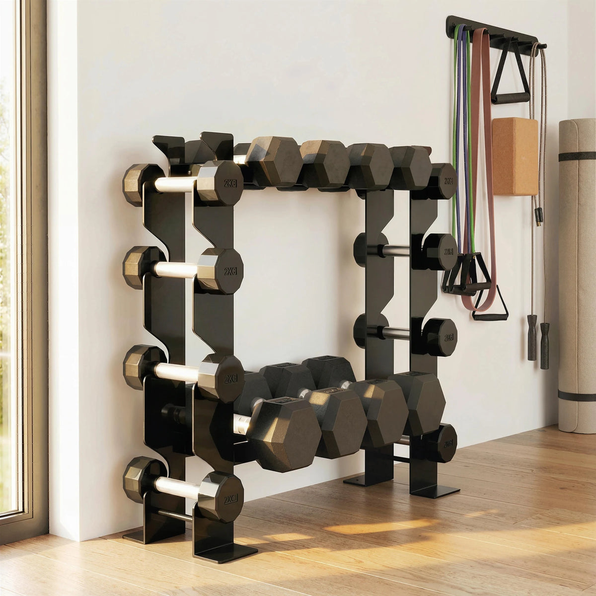 4-Tier Steel Dumbbell Rack, 200kg Capacity, Black