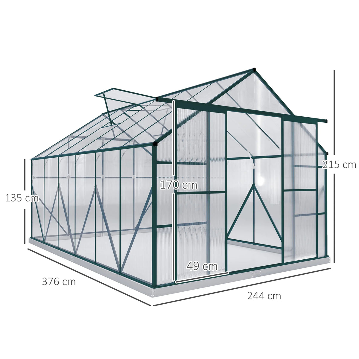 12ft x 8ft Walk-in Polycarbonate Greenhouse with Double Sliding Door