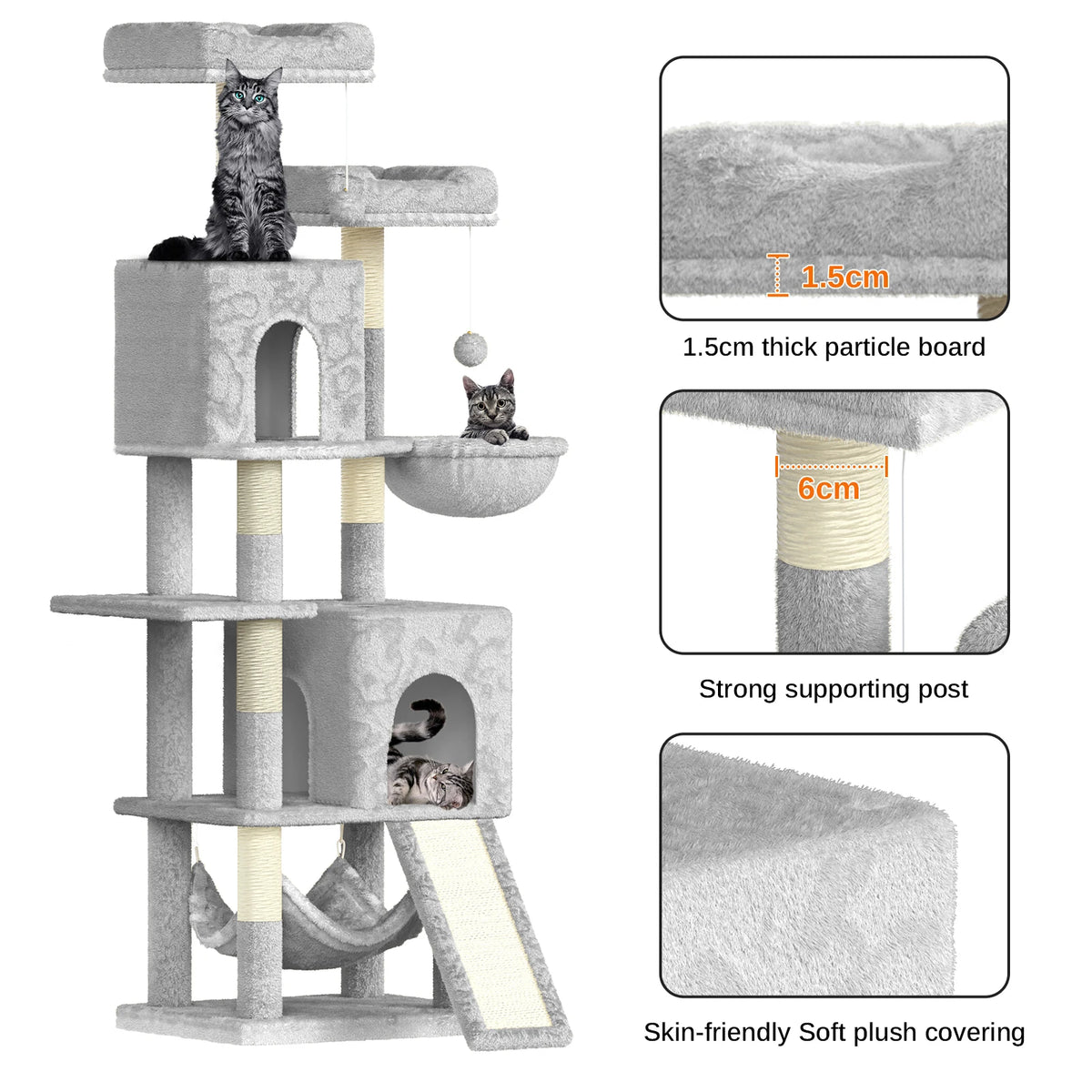 Dogat 158cm Multi-Level Cat Tree Scratching Board Post Perch Large Pet Playhouse for Multiple Cats