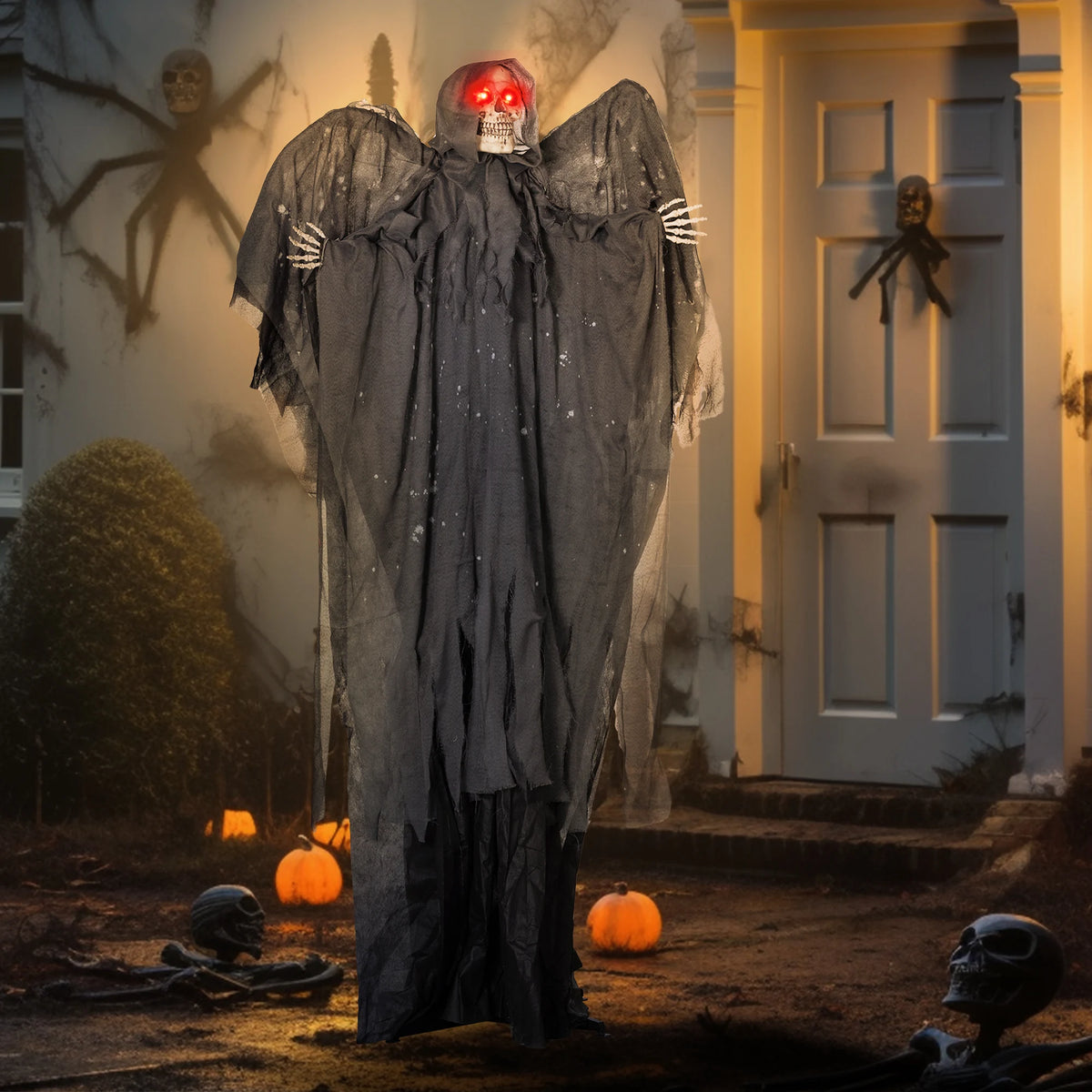 Bendable wings on a grim reaper Halloween decoration