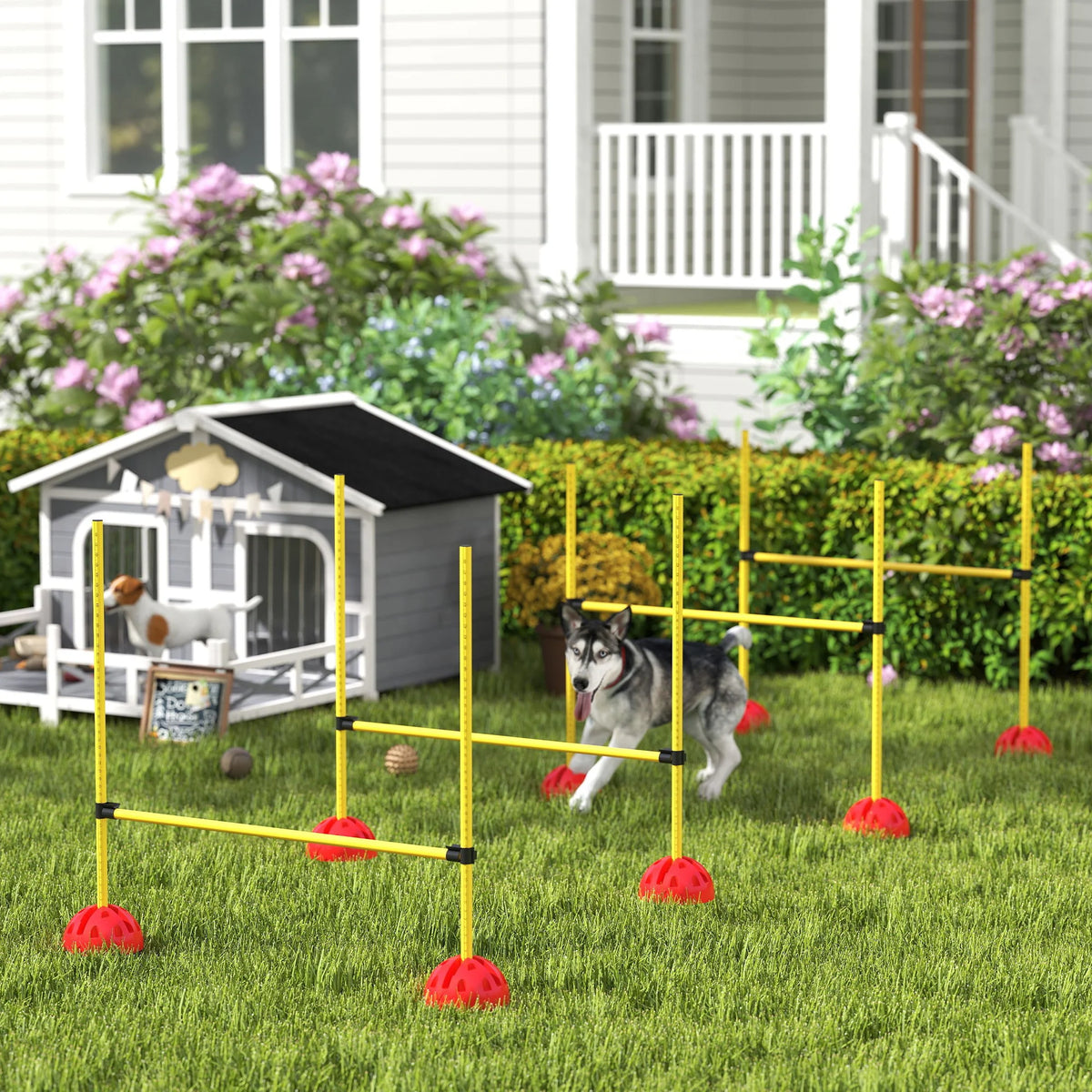 4-Piece Dog Agility Hurdle Set with Adjustable Jump Heights and Carry Bag