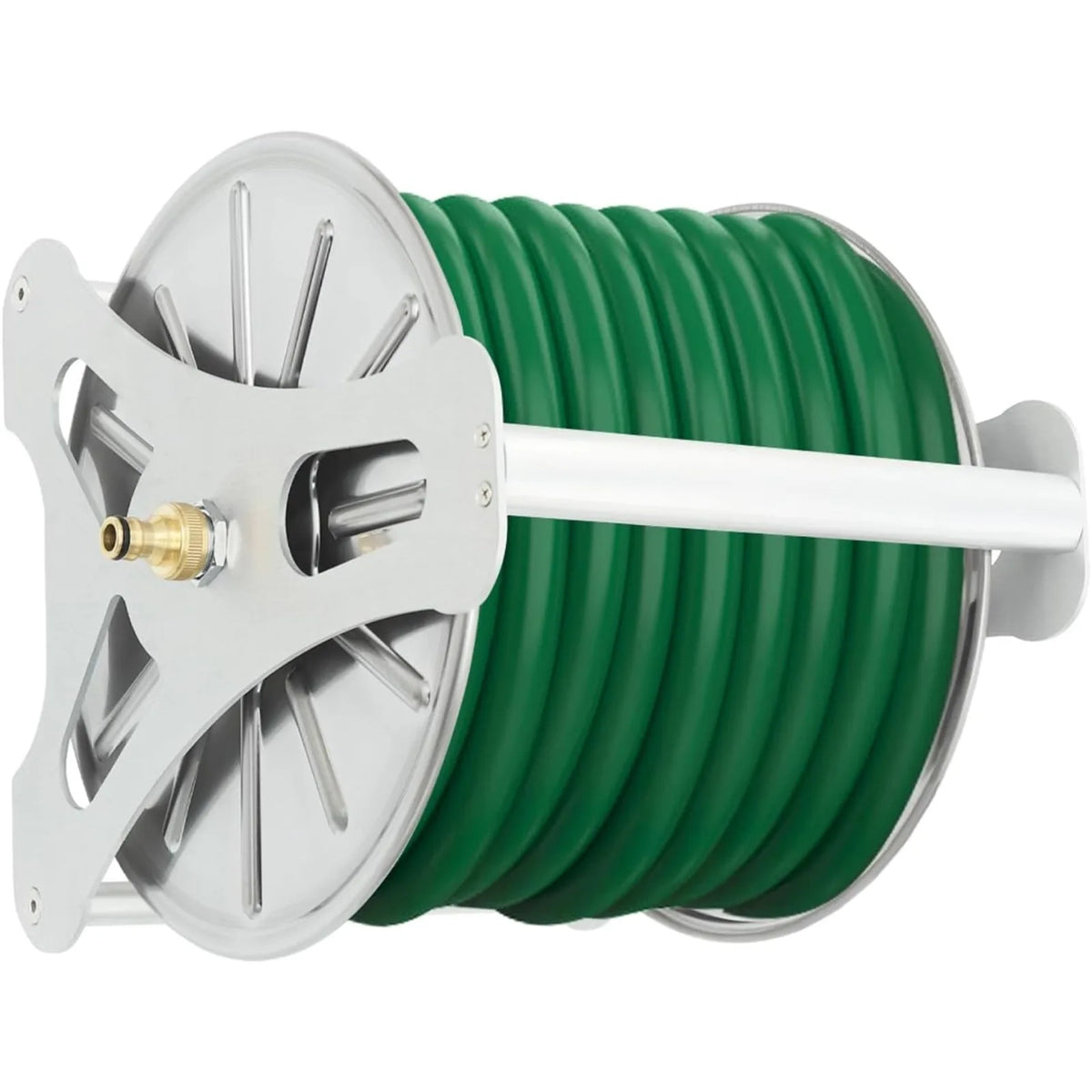 Stainless Steel Garden Hose Reel 360° Rotatable Handle Wall Mounted or Freestanding for Home Garden Lawn