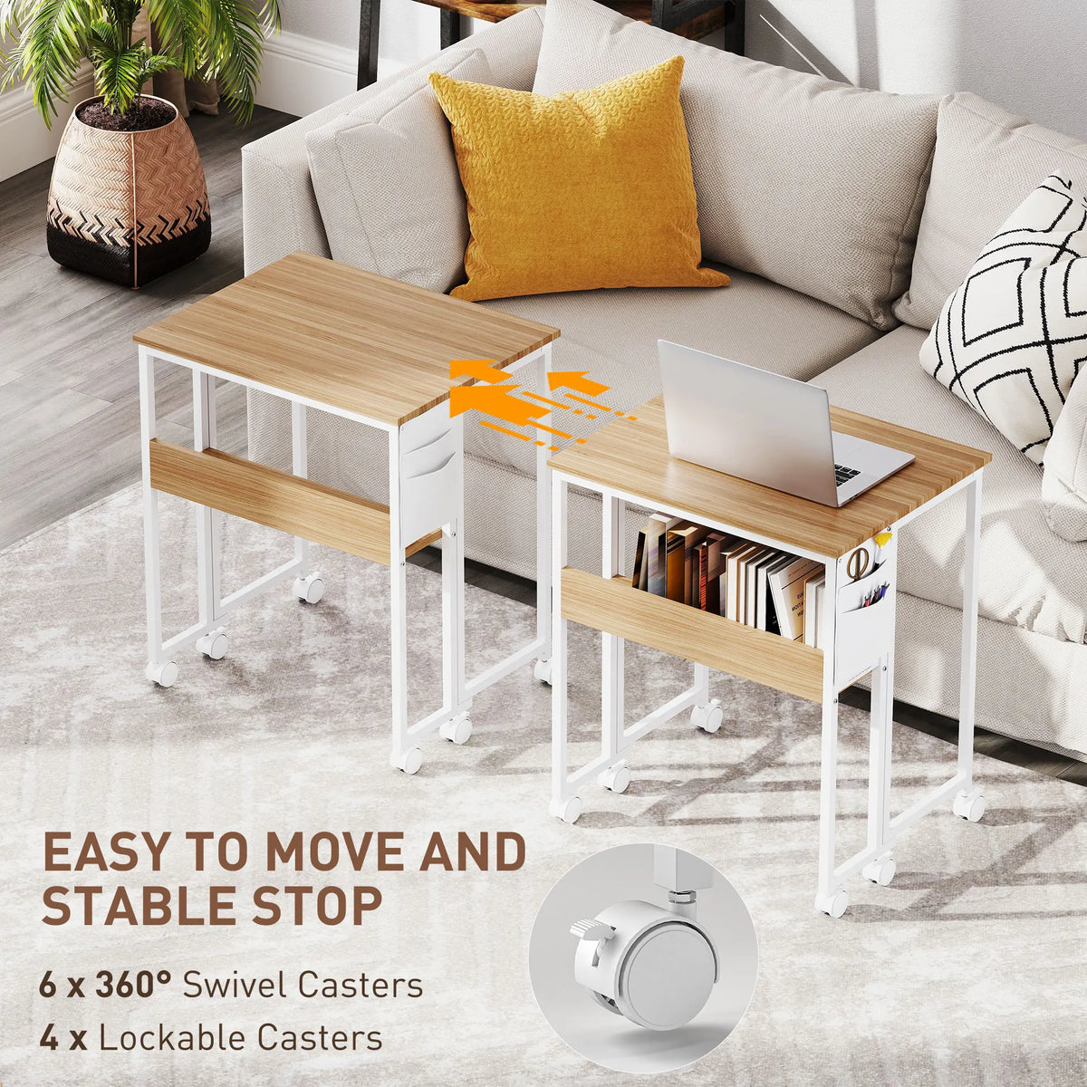 63cm Foldable Computer Desk on Wheels for Small Spaces, Natural