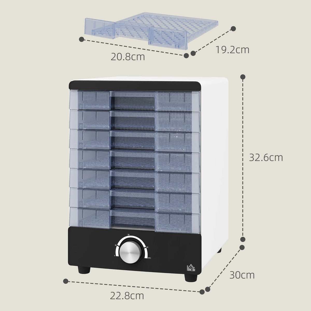 Food Dehydrator with 7 Stainless Steel Trays 40-70°C Adjustable for Fruit Jerky and Herbs 350W White