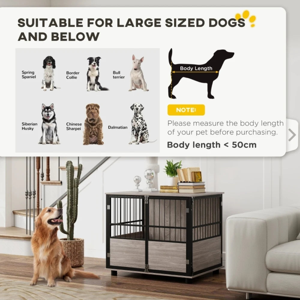 80cm Furniture Style Dog Crate End Table 3 Doors Soft Washable Cushion for Medium Dogs Brown