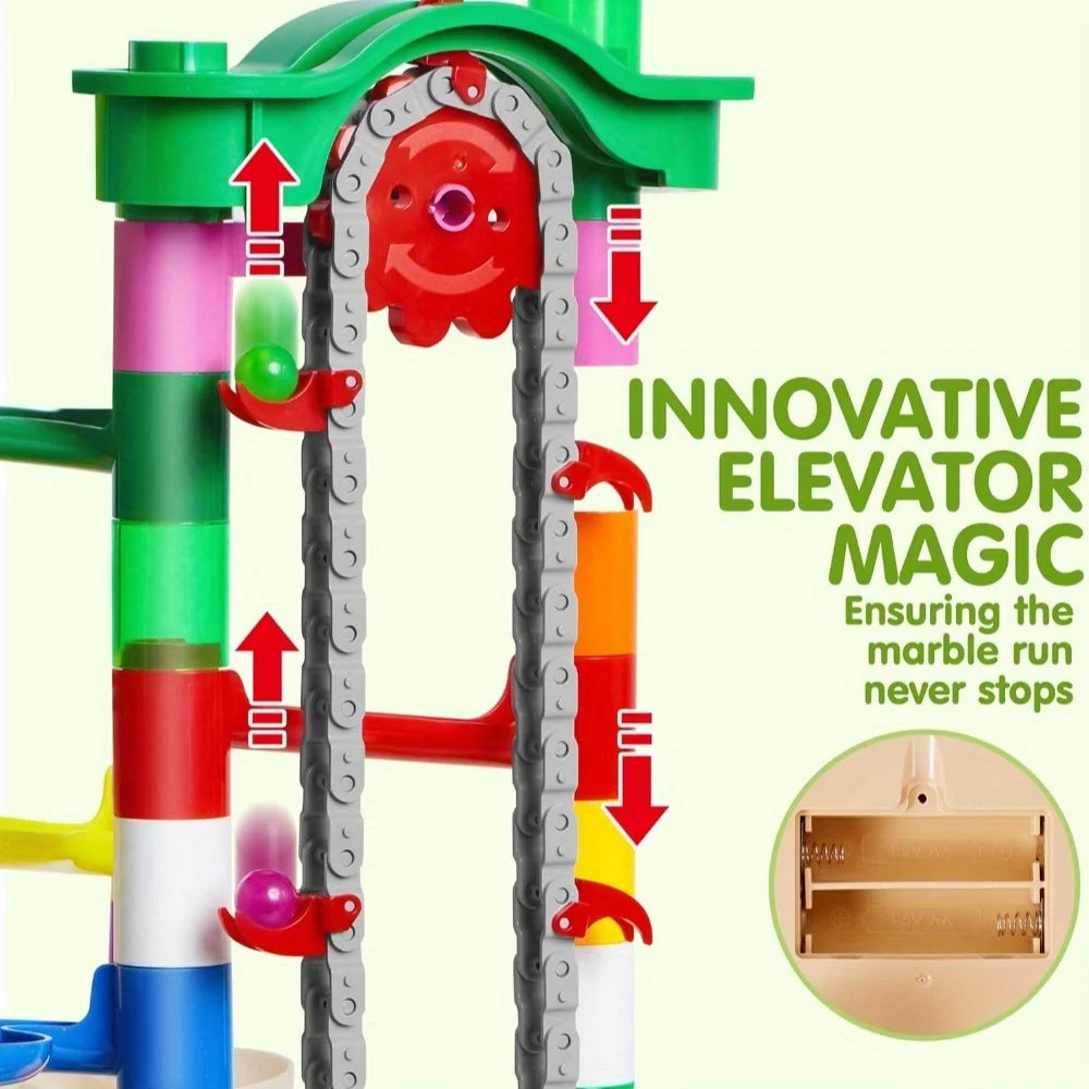 236 Piece Marble Run Construction Set with Motorised Elevator – Glow in the Dark