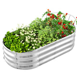 Large Oval Galvanised Steel Raised Garden Bed Multiple Sizes Rustproof for Vegetables Flowers Backyard Patio