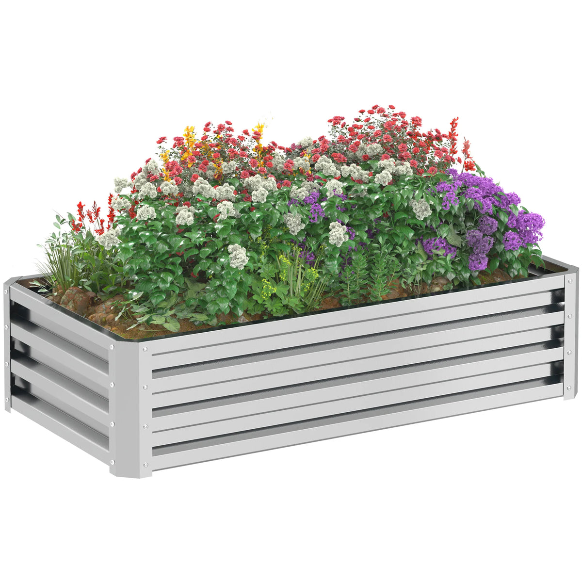 Galvanised Steel Raised Garden Bed, 120 x 60 x 30.5cm, Silver