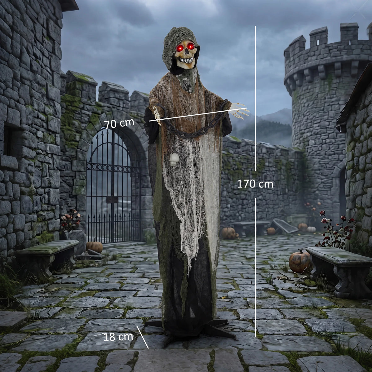 170cm Animated Chained Grim Reaper Halloween Prop