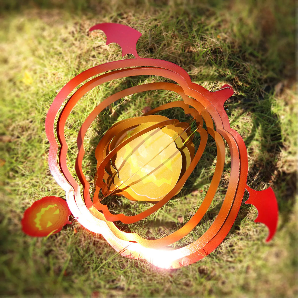 Halloween Pumpkin Wind Spinner, Stainless Steel Hanging Garden Decoration, 33cm