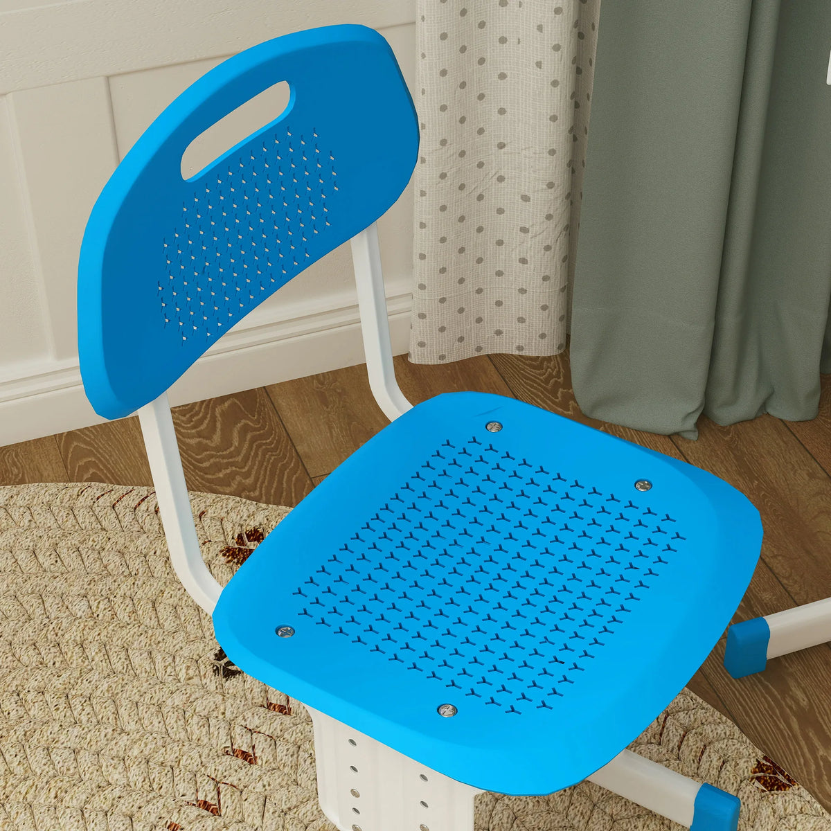 Kids Height Adjustable Desk and Chair Set with Drawer and Book Stand, Blue
