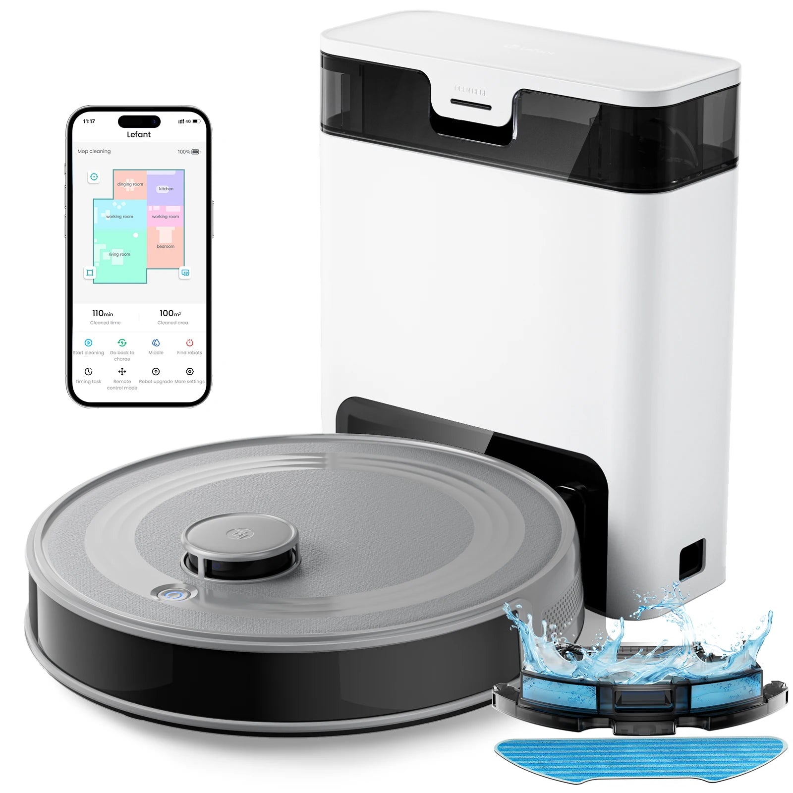 Robot Vacuum and Mop 6000Pa Smart Mapping Automatic Cleaner Self Emptying Home Cleaning