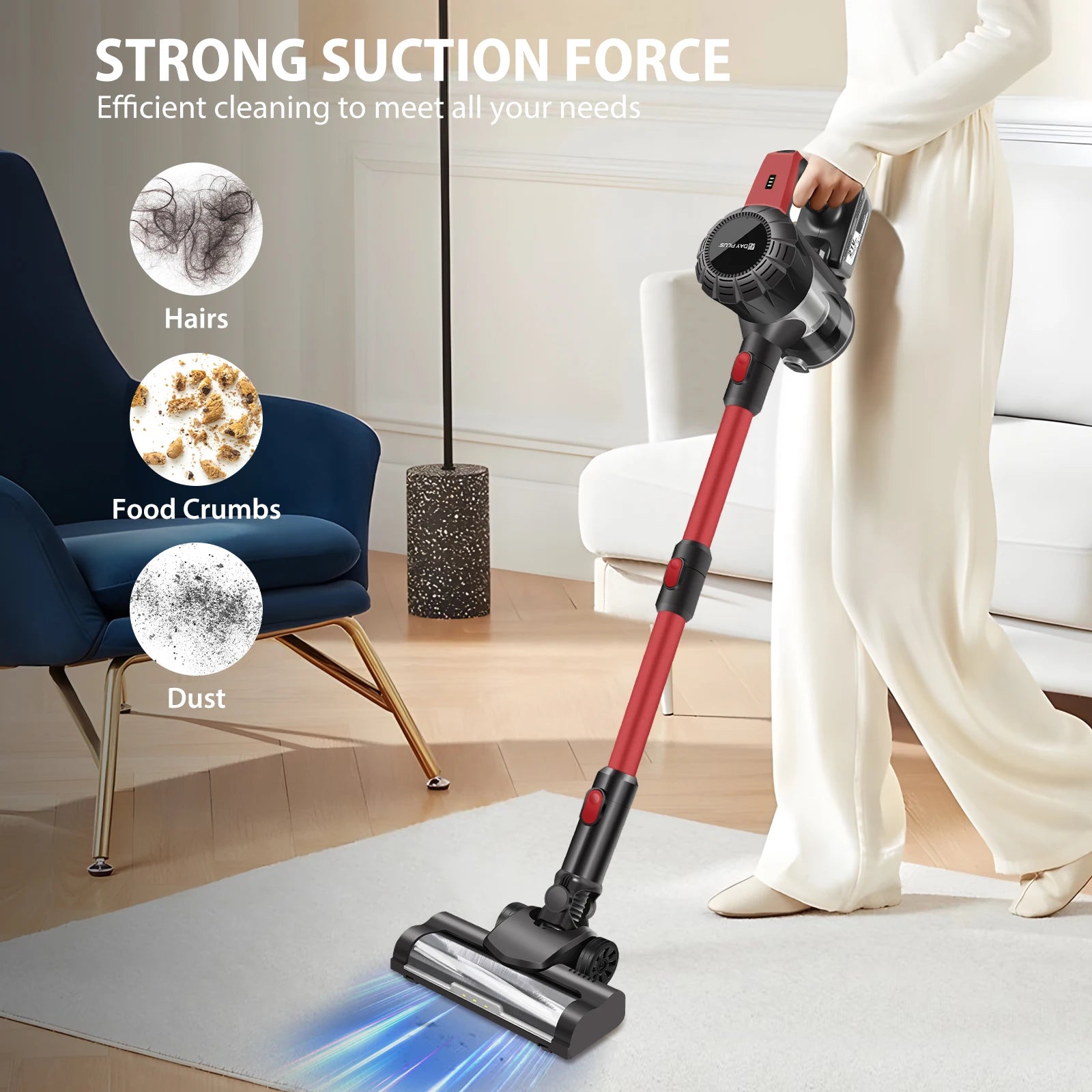Cordless Stick Vacuum Cleaner 15000PA 8-in-1 Handheld Vacuum with LED Light 3000mAh Battery HEPA Filter