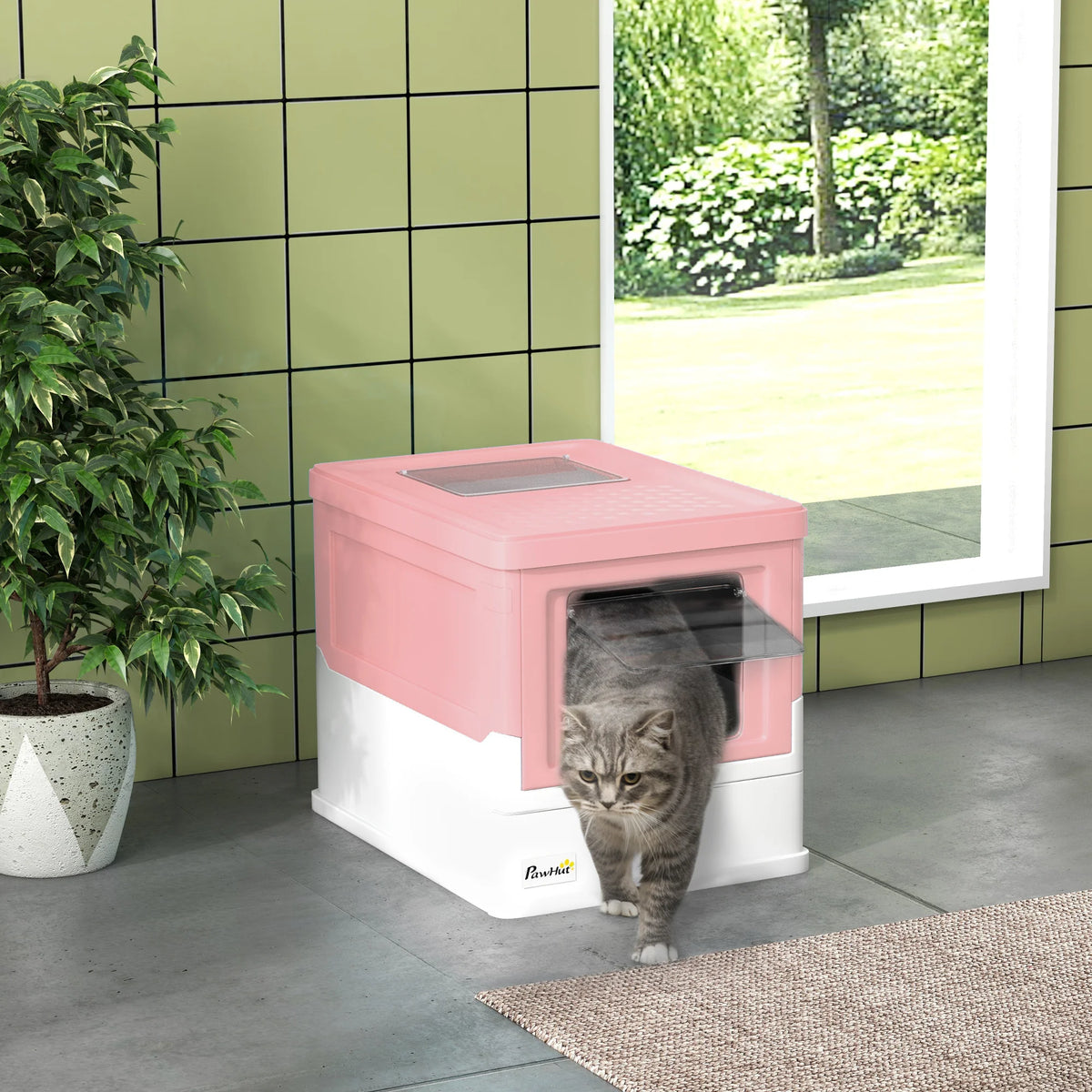 Hooded Cat Litter Box with Scoop and Removable Tray, Enclosed Cat Toilet