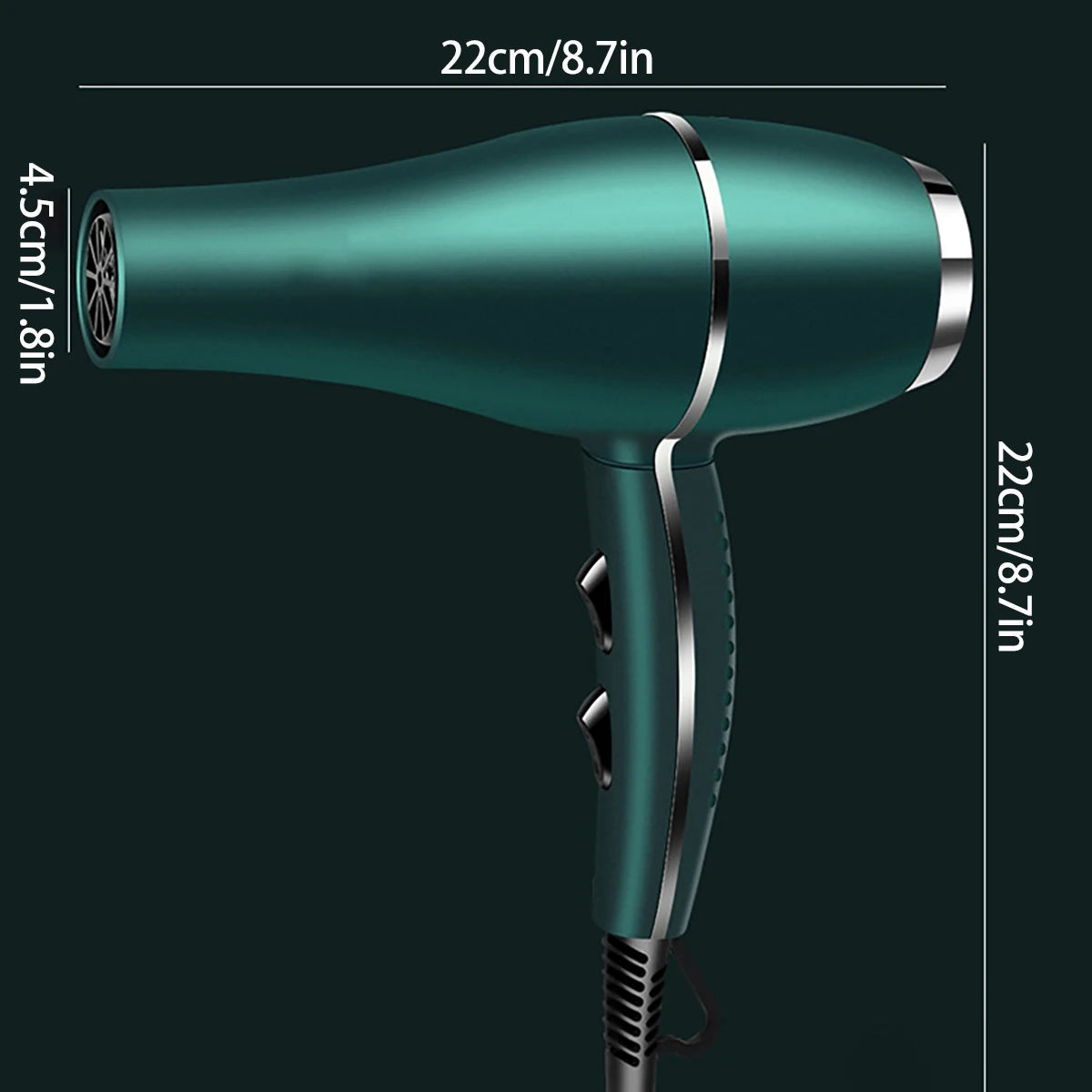 1600W Ionic Hair Dryer with Concentrator Nozzle, 3 Speed Settings, UK Plug