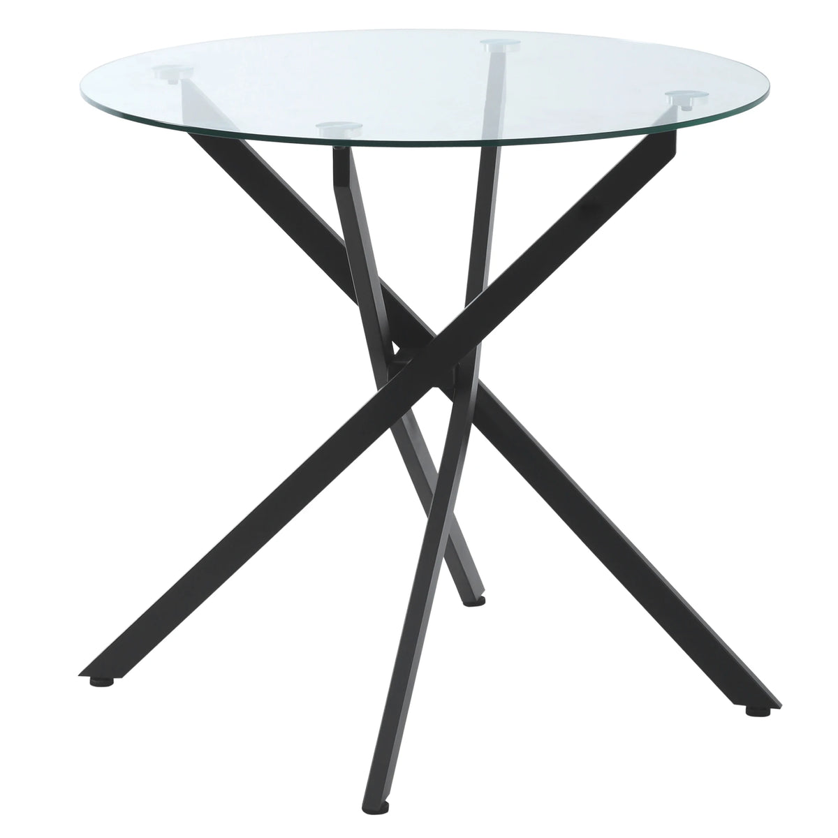Round Glass Dining Table with Metal Frame, 7mm Tempered Glass Top, 80 x 80 x 75 cm, Black