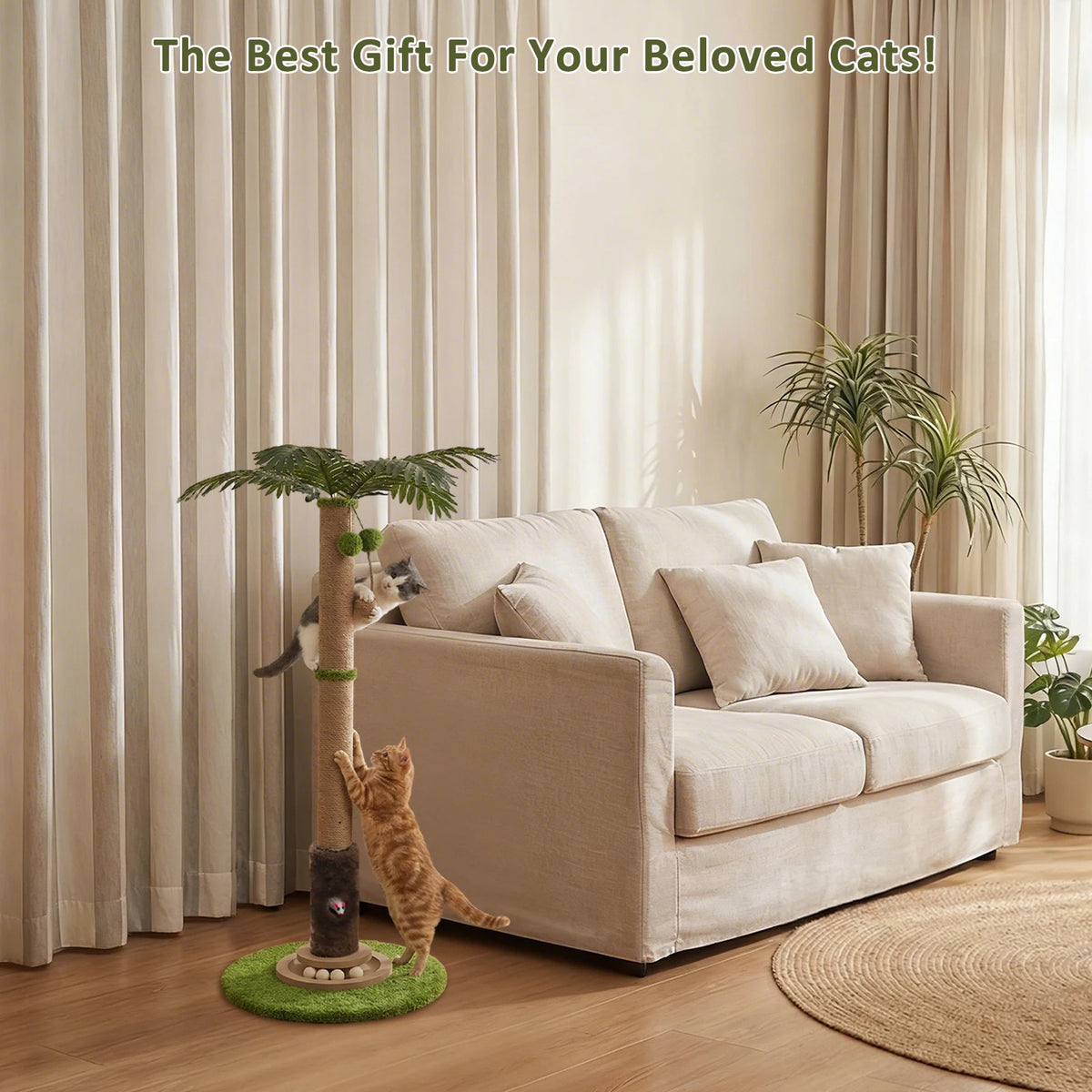 Tree Shaped Cat Scratching Post 56cm 93cm with Dangling Balls Spring Toys Rat Hole Sisal for Kittens Adult Cats