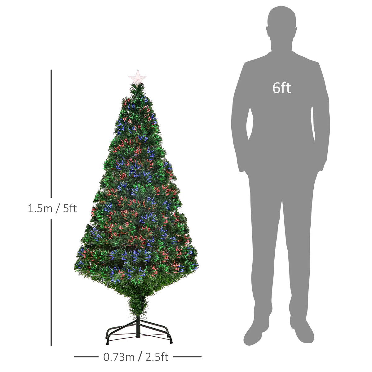 5ft Pre-Lit Fibre Optic Artificial Christmas Tree with Star Topper and Metal Stand