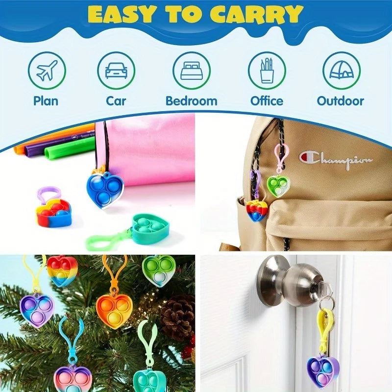 30 Pack Heart Pop Fidget Keychain Bulk Party Favours for Kids Classroom Prizes Birthday Gifts Goodie Bag Fillers