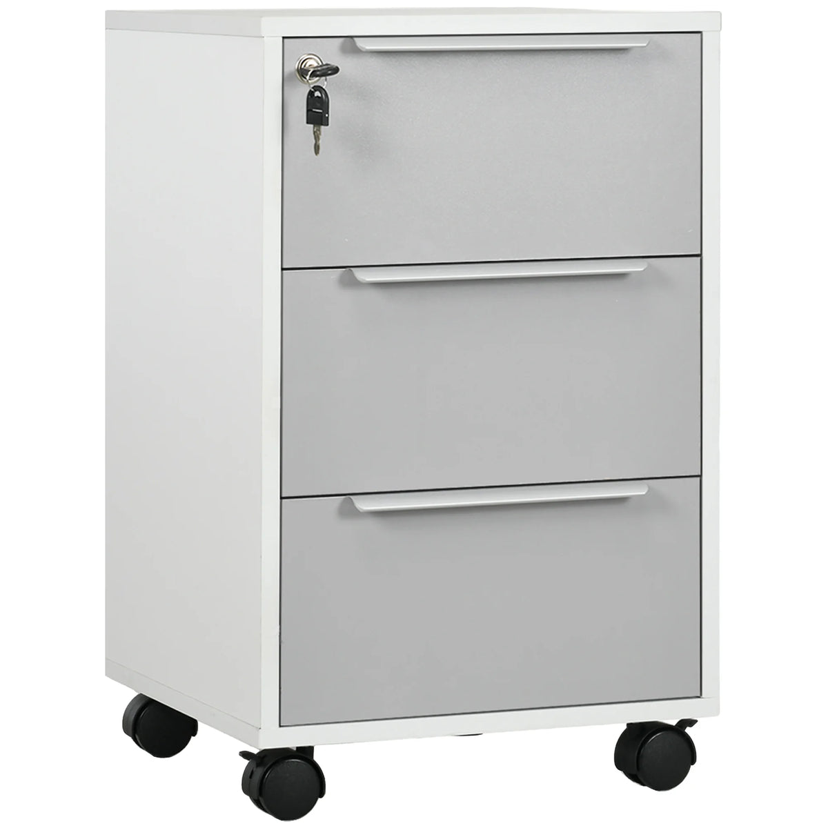 Mobile Filing Cabinet 3 Drawers with Central Locking 4 Swivel Casters 2 Braked Spacious Top