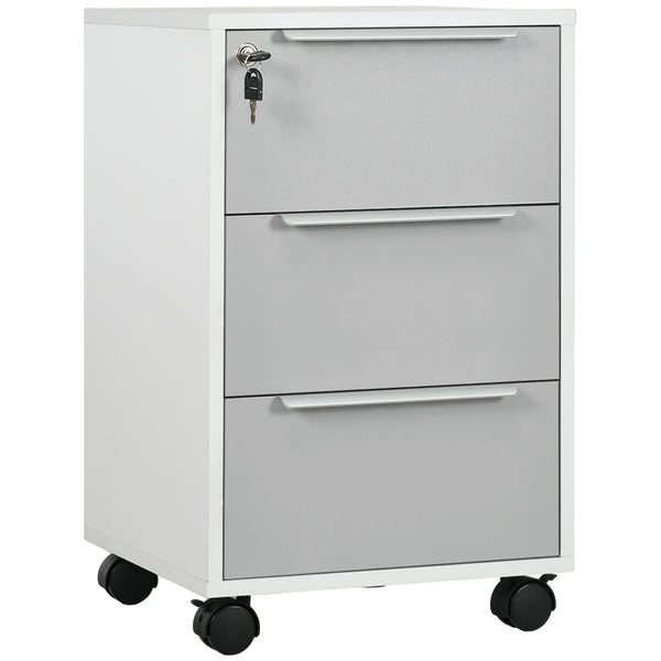 Mobile Filing Cabinet 3 Drawers with Central Locking 4 Swivel Casters 2 Braked Spacious Top