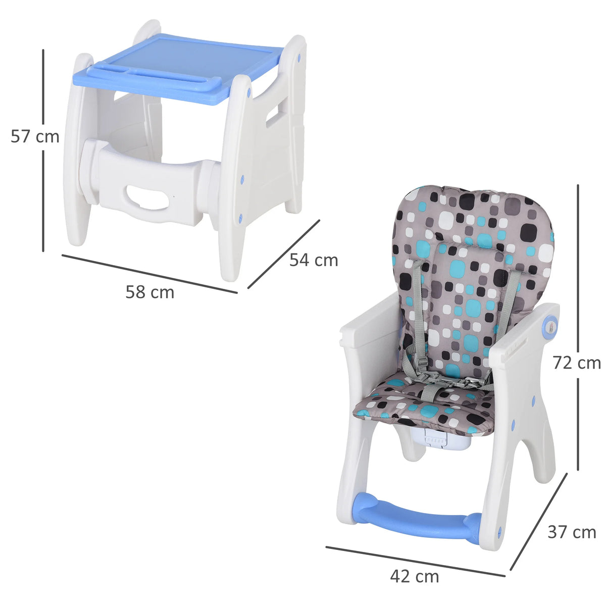 2 in 1 Convertible Baby High Chair to Booster Seat with 5 Point Harness Removable Tray HDPE 50kg