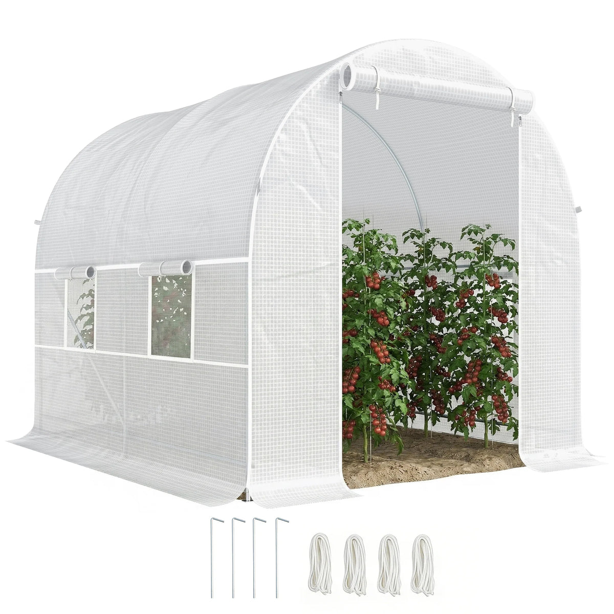 Walk-in Polytunnel Greenhouse with Steel Frame, 2.5 x 2 x 2m, White