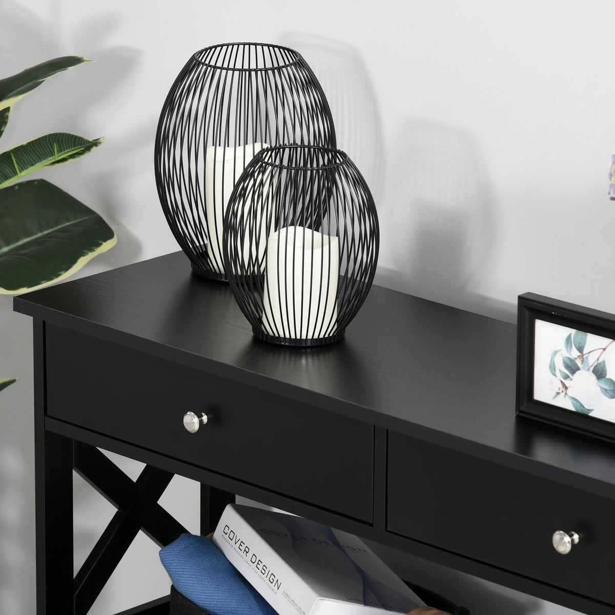 Console Table with Shelves and Drawers, X-Support Hallway Side Table