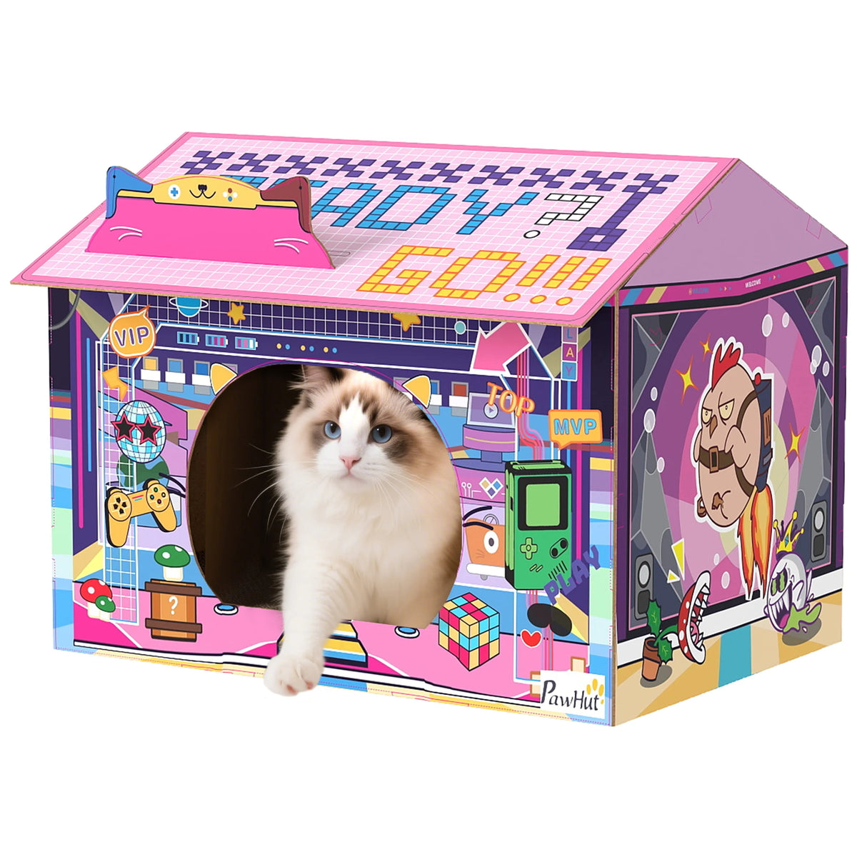 Cardboard Cat House with Scratching Board and Catnip Arcade Design Tool Free Foldable Cat Hideaway