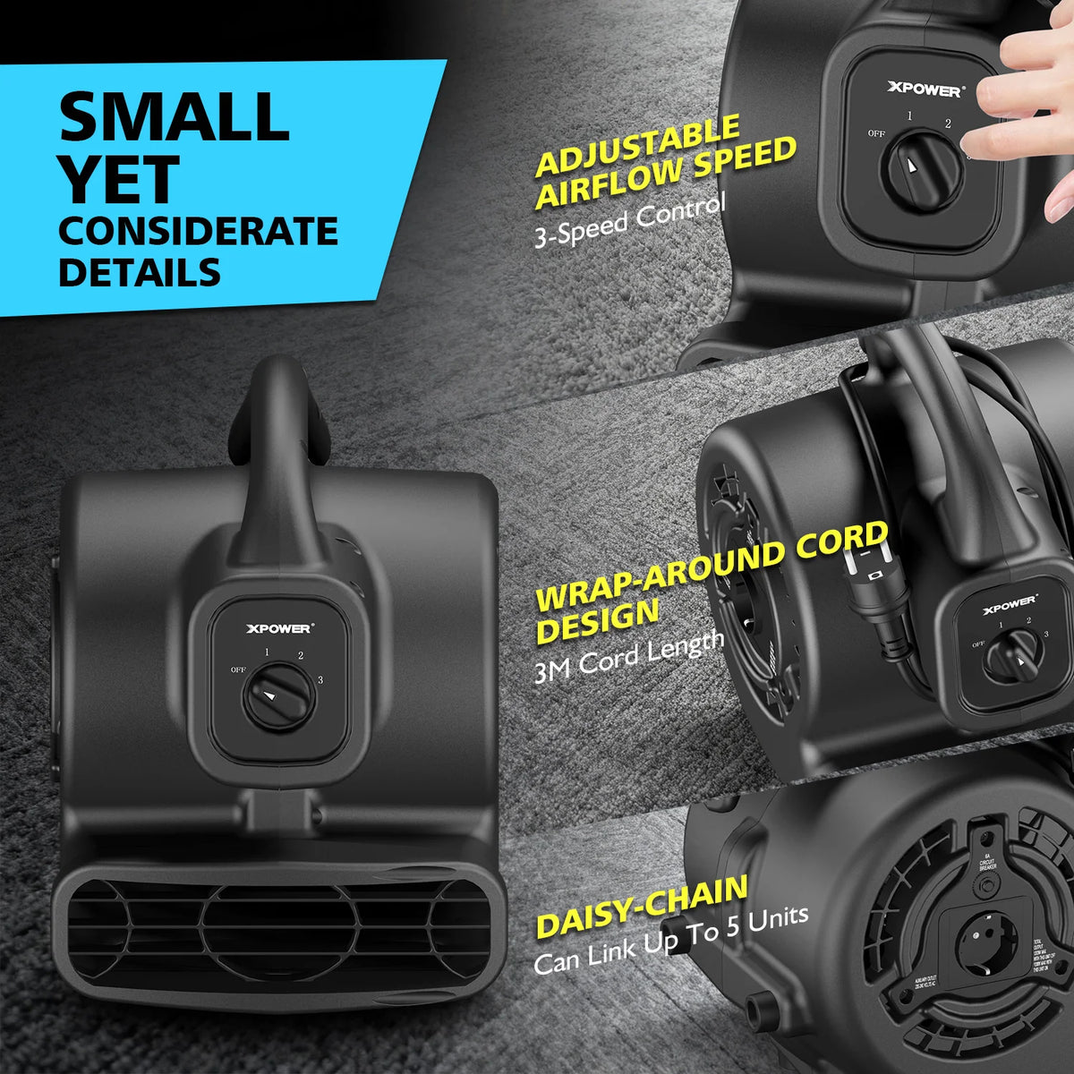 P-80A Centrifugal Air Mover, Stackable Carpet Dryer and Floor Blower Fan