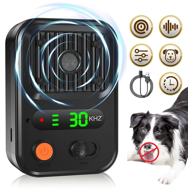 Ultrasonic Anti Barking Device Rechargeable Bark Deterrent 3 Frequency Modes IP54 Waterproof Indoor Outdoor