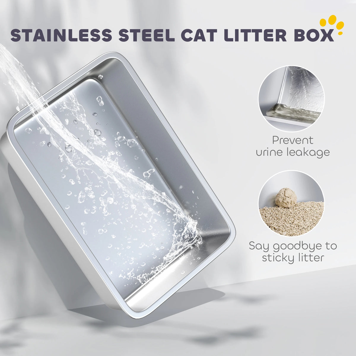 Cat Litter Box with Sand Filter, Removable Lid & Scoop, White