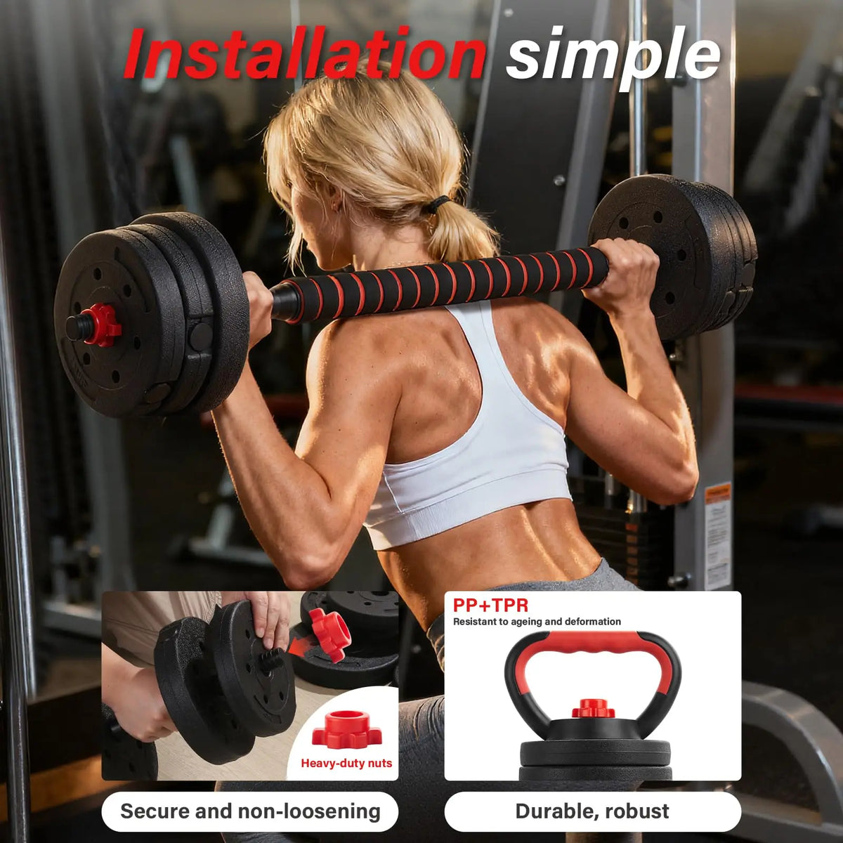6 in 1 Adjustable Dumbbell Set 15kg 20kg 30kg Converts to Barbell Kettlebell and Push Up Rack Home Gym