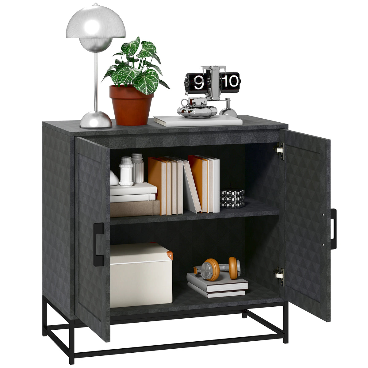 Modern Sideboard Storage Cabinet with 2 Doors and Adjustable Shelf, Black