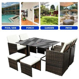 8 Seater Cube Rattan Garden Furniture Set 4 Sofas 4 Ottomans Table Tempered Glass Cushions Patio Outdoor