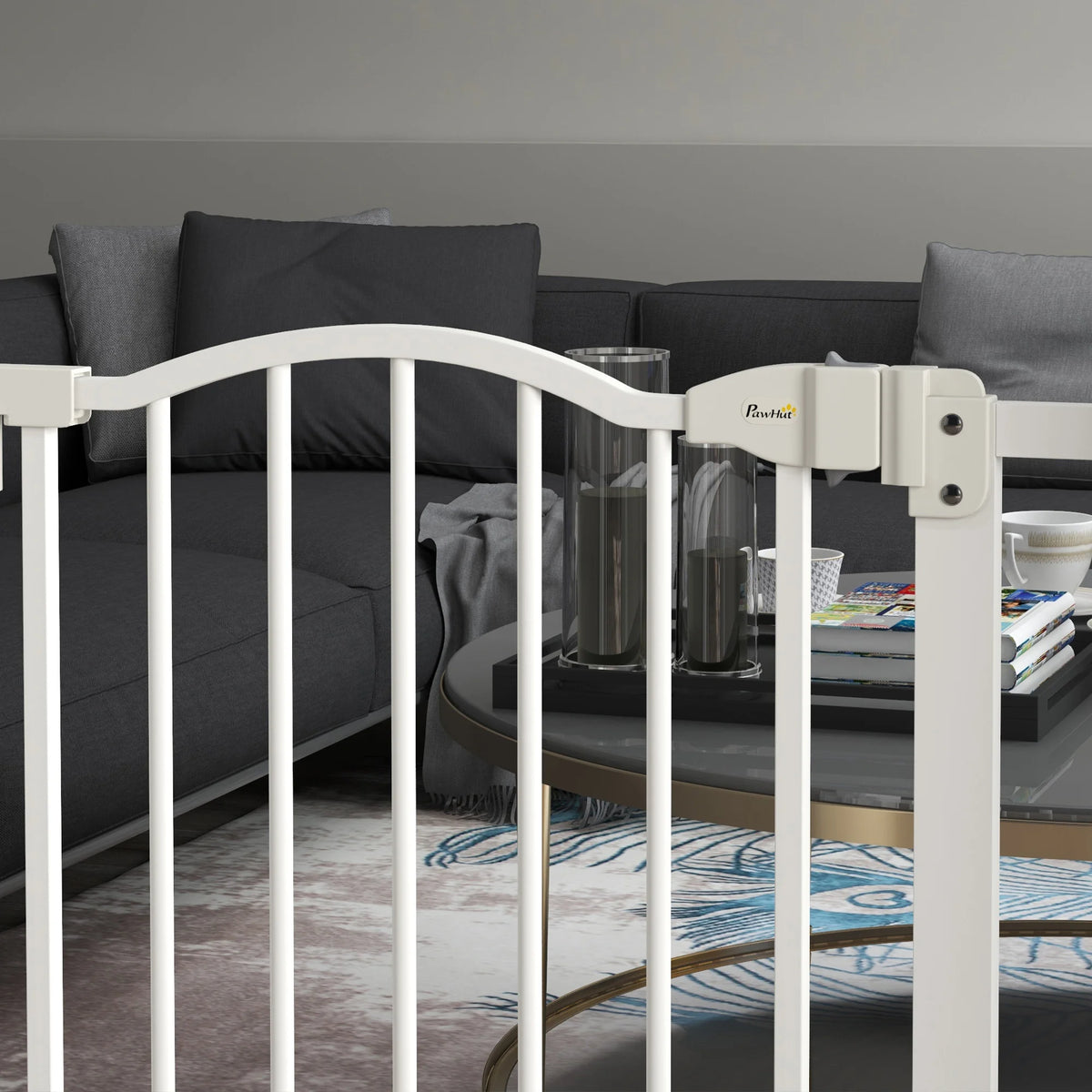 Adjustable Metal Pet Gate Safety Barrier with Auto-Close Door, White
