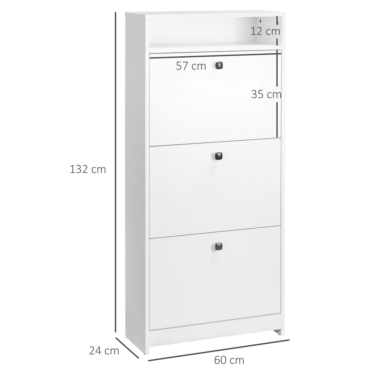 Shoe Cabinet with 3 Flip-Down Drawers and Top Shelf, Holds 18 Pairs, White
