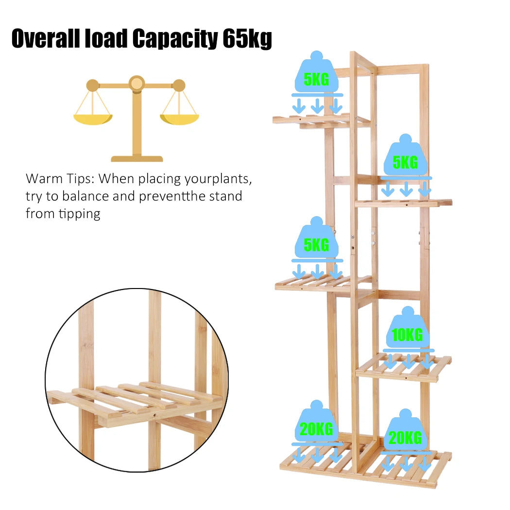 Tall Bamboo Plant Stand Flower Display Rack 5 or 6 Tier Indoor Outdoor Garden Storage Home Decor