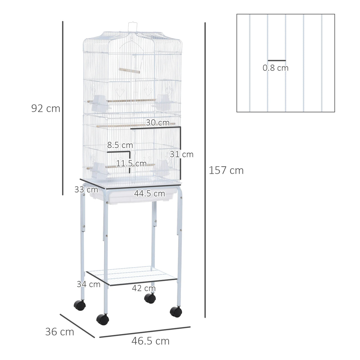 Bird Cage for Budgie, Finch, Canary & Parakeet with Stand & Sliding Tray