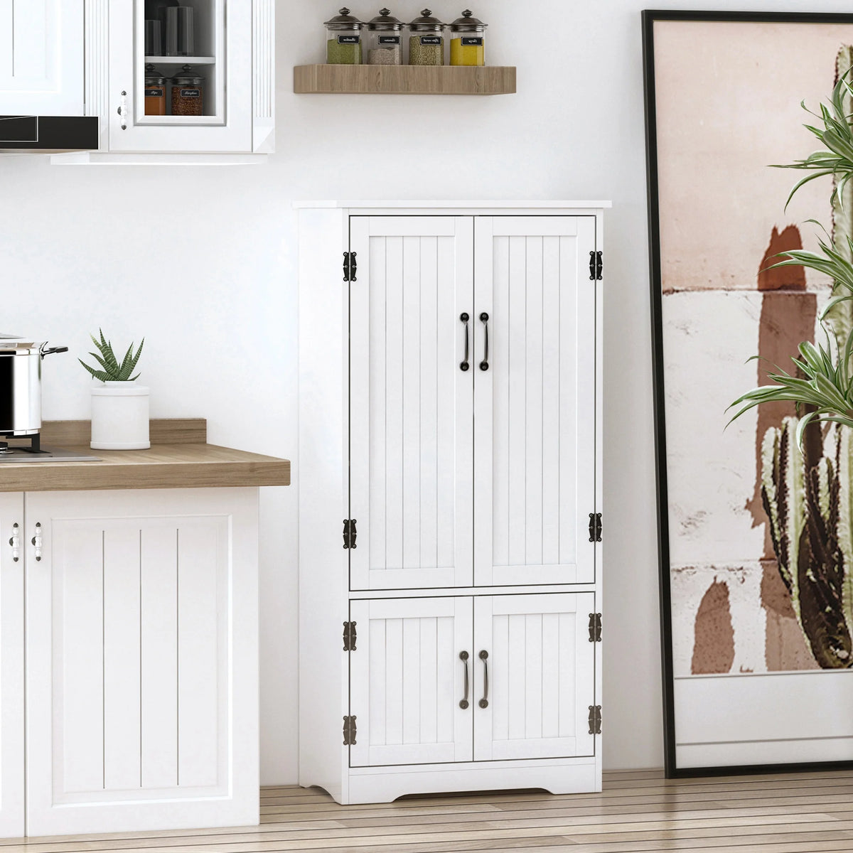 Accent Floor Storage Cabinet, Kitchen Cupboard with 2 Large Doors, White