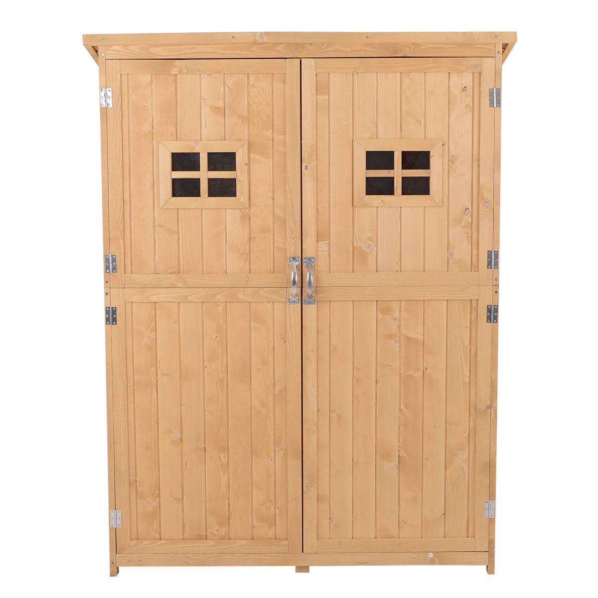 Wooden Garden Storage Shed with Double Doors and Three Shelves, 127.5 x 50 x 164cm