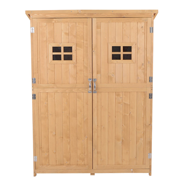 Wooden Garden Storage Shed with Double Doors and Three Shelves, 127.5 x 50 x 164cm