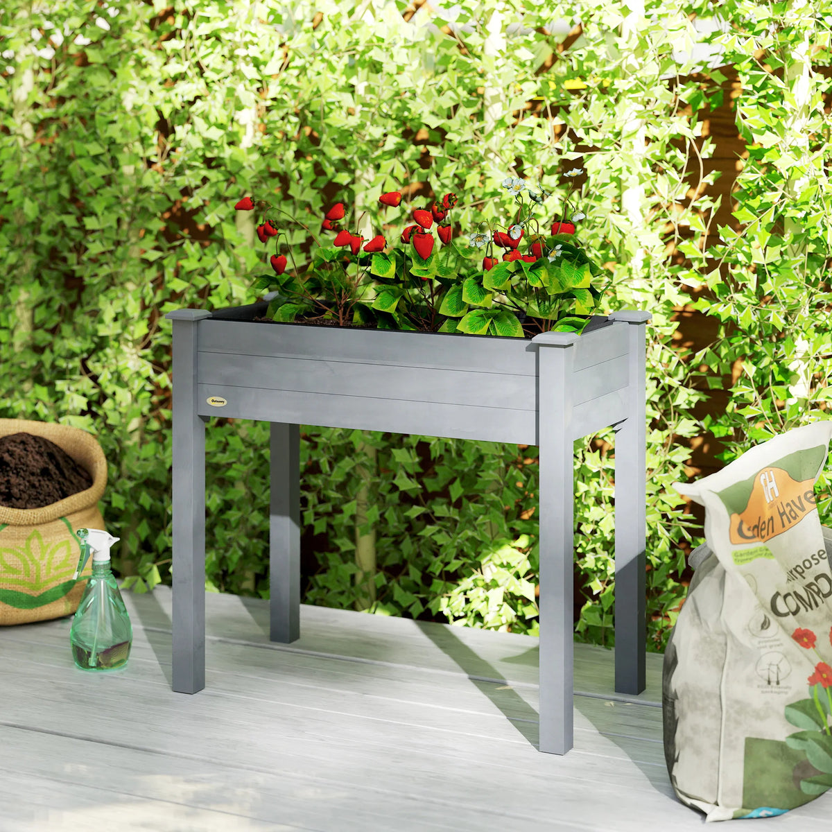 Raised Bed for Garden, Wooden Elevated Planter Box with Bed Liner, for Flower Vegetable Herb