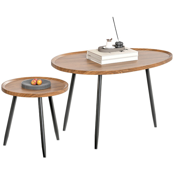 80cm Sofa Side Table Set of 2 with Metal Legs, Chestnut Wood Effect