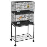 Two Tier Bird Cage on Wheels with Stand Perches Swings Ladder and Storage Shelf for Canaries Budgies and Small Birds
