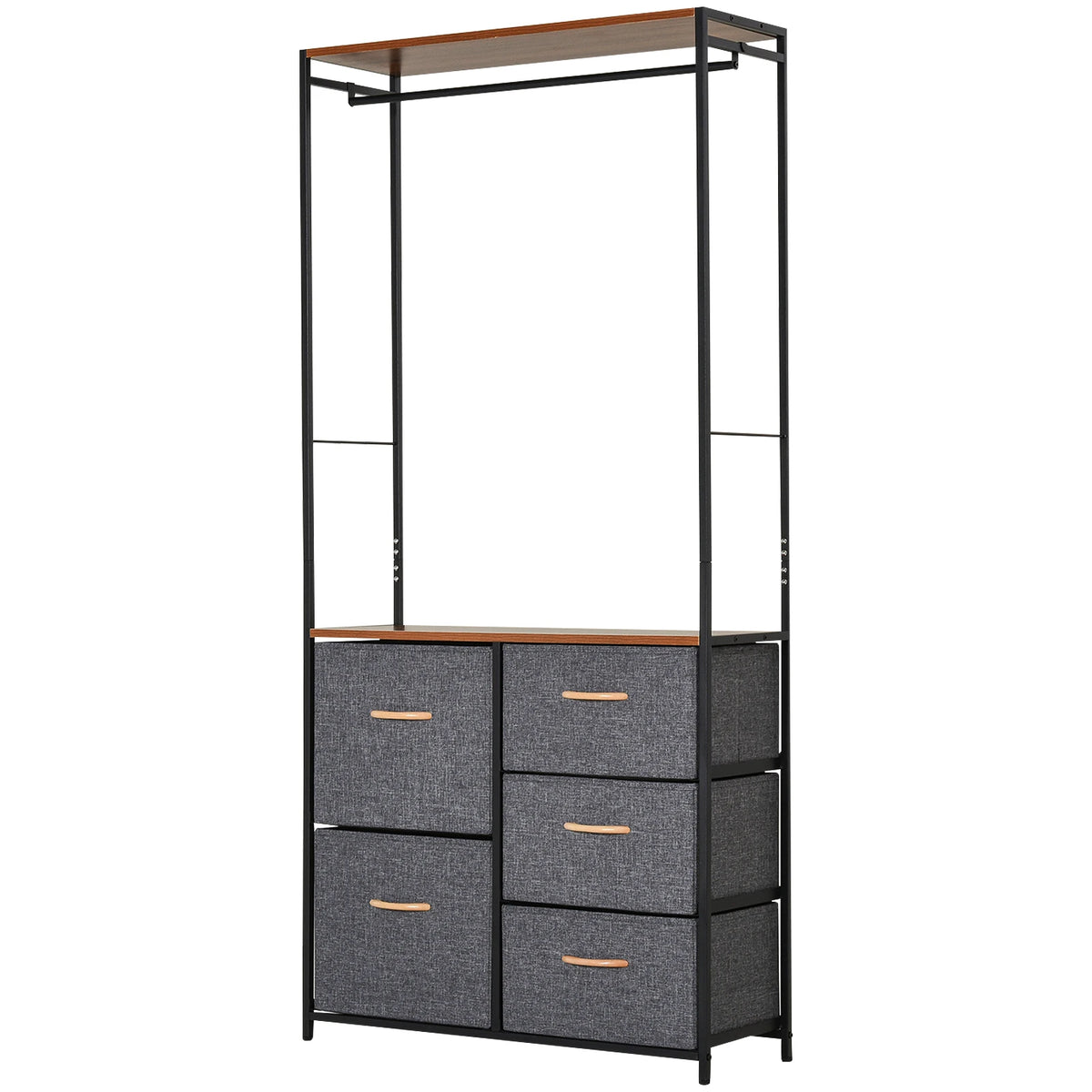 175 x 83cm Freestanding Clothes Hanger Storage Unit with Steel Frame, 5 Drawers and Shelf