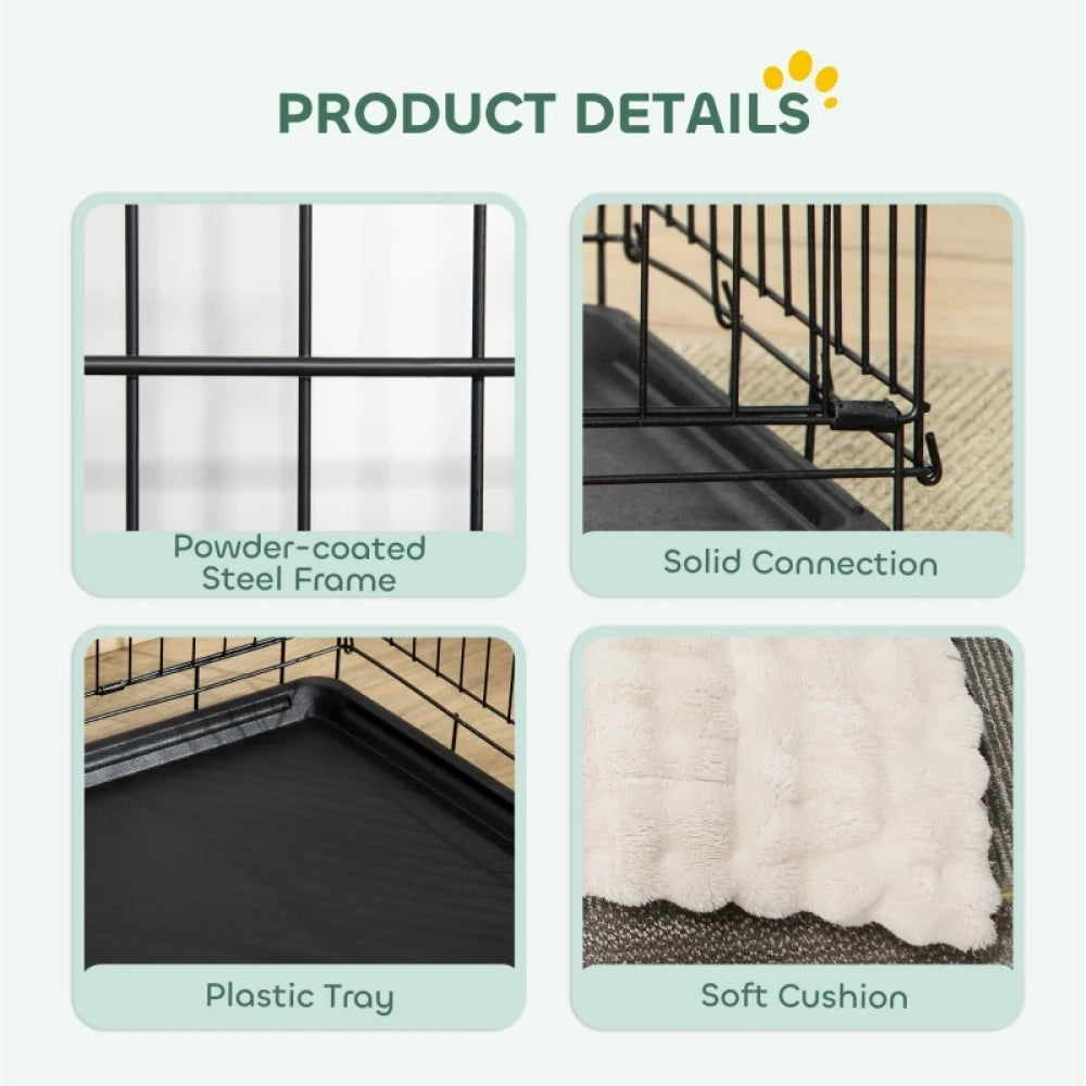 PINGGO Foldable Dog Crate 91x62x68cm 2 Doors with Tray Soft Cushion for Medium Large Dogs Black