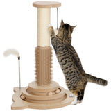 5 in 1 Cat Scratching Post 49cm Cat Tower with Sisal Post Interactive Track Ball Toy Self-Grooming Brush and Spring Feather